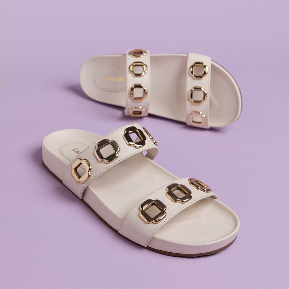Larroudé Milan Slide In Ivory Leather 9.5 ivory leather - Picture 2 of 12